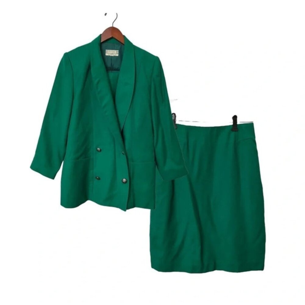 Vintage Braemar by Jeremy Scott Green Wool Blazer  Skirt Co-Ord Set